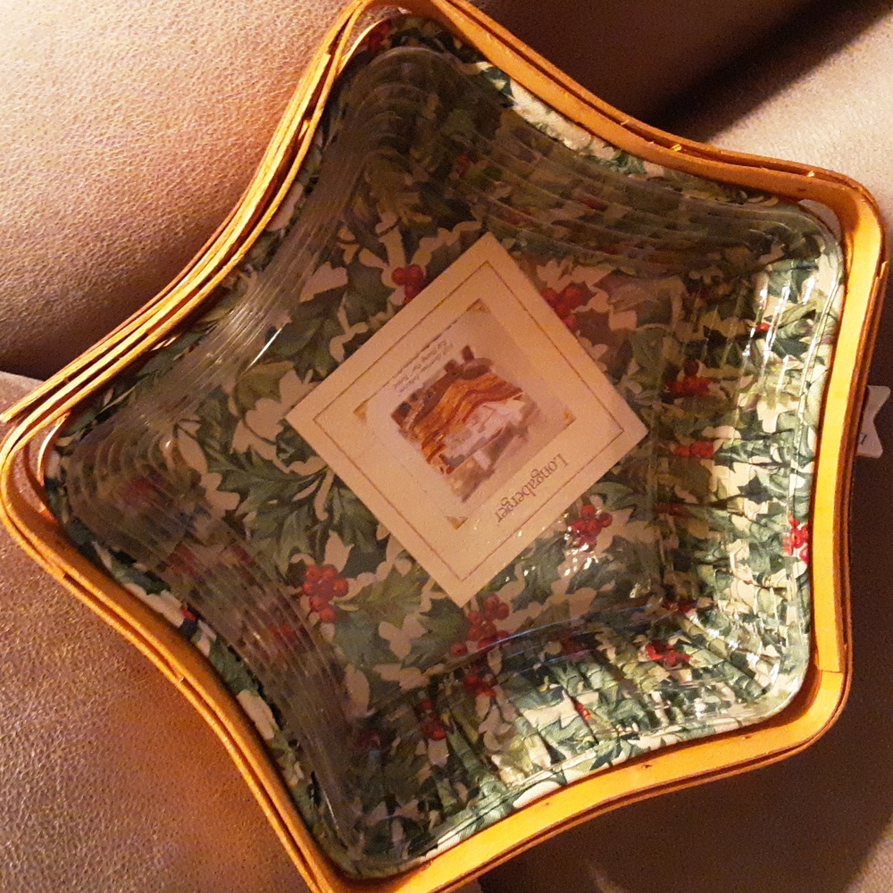 2001 Longaberger Green Shining Star Basket Holly Liner, Protector, Dated Tie On
